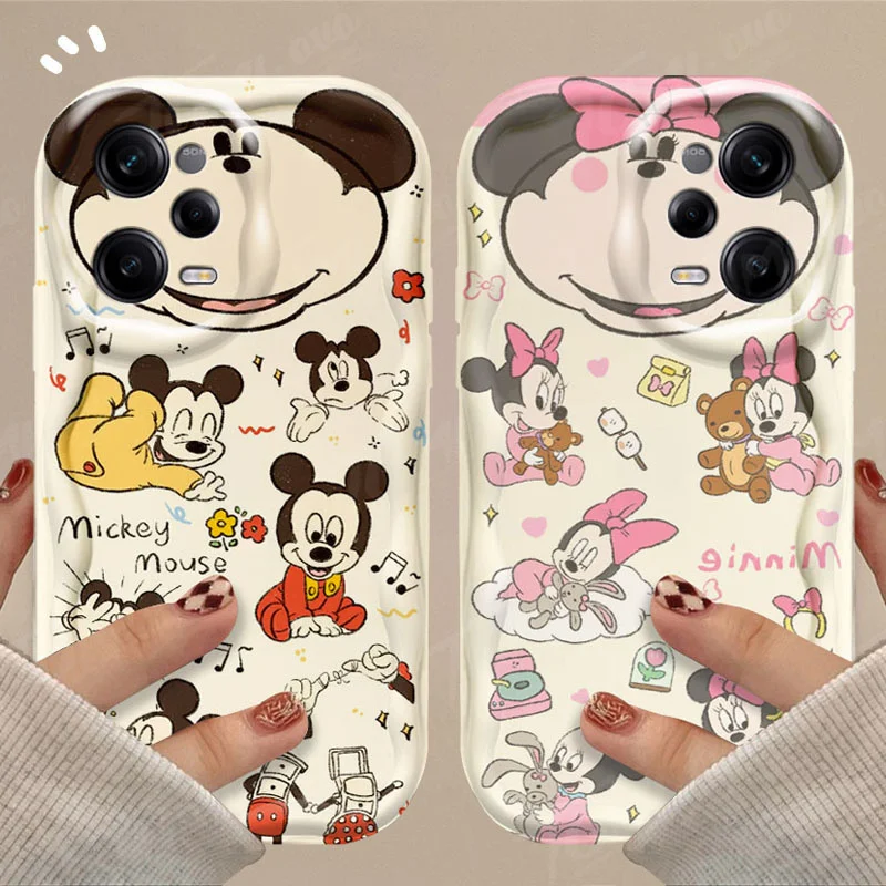 Disney Mickey Minnie Mouse Wave Case For Xiaomi Redmi 12 12C 12R 11A 13C 10 10C 10X 9 Power 9A 9C 9T 8 K70E K70 K60 K50 Pro Capa