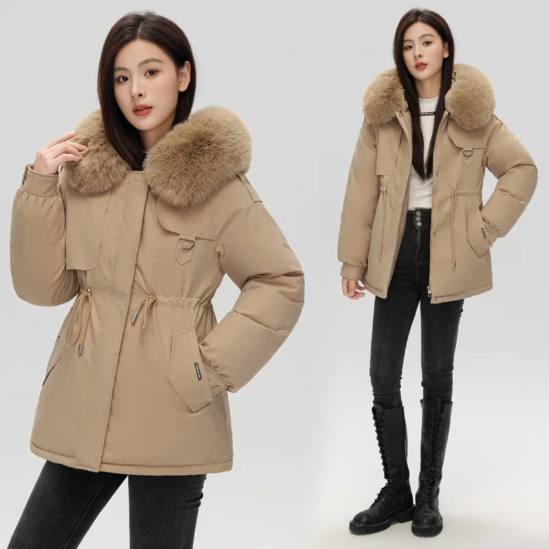 Solid Color Drawstring Velvet Thickened Pie Overcomes Short Coat Women's Winter 2026 New Winter Large Size Down Cotton Jacket