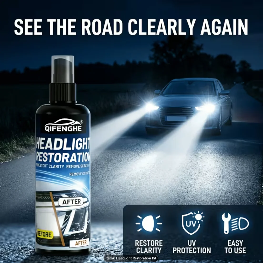 Car headlight repair paste removes yellowing, oxidation and haze, restores clarity and brightness with long-lasting protection.