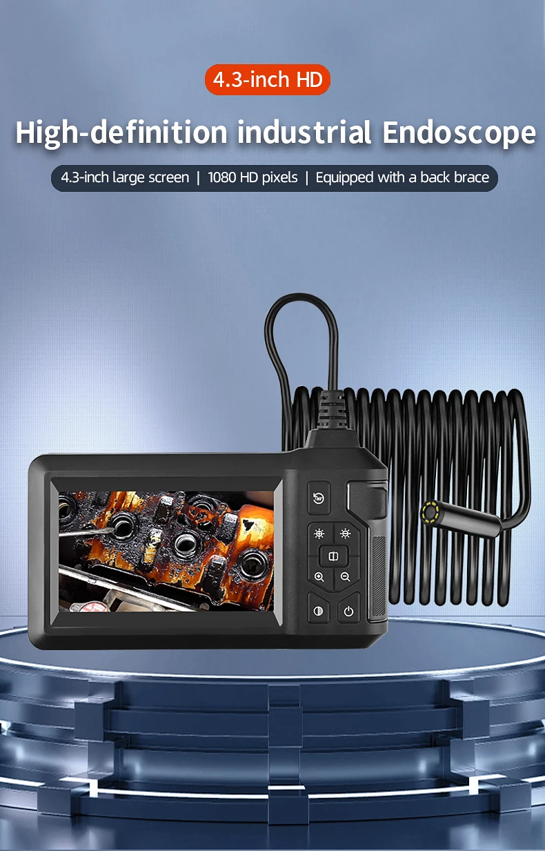 Dual Lens Industrial Endoscope Camera 4.3'' IPS Screen HD1080P Rigid Cable Pipe Sewer Inspection Borescope IP67 Waterproof
