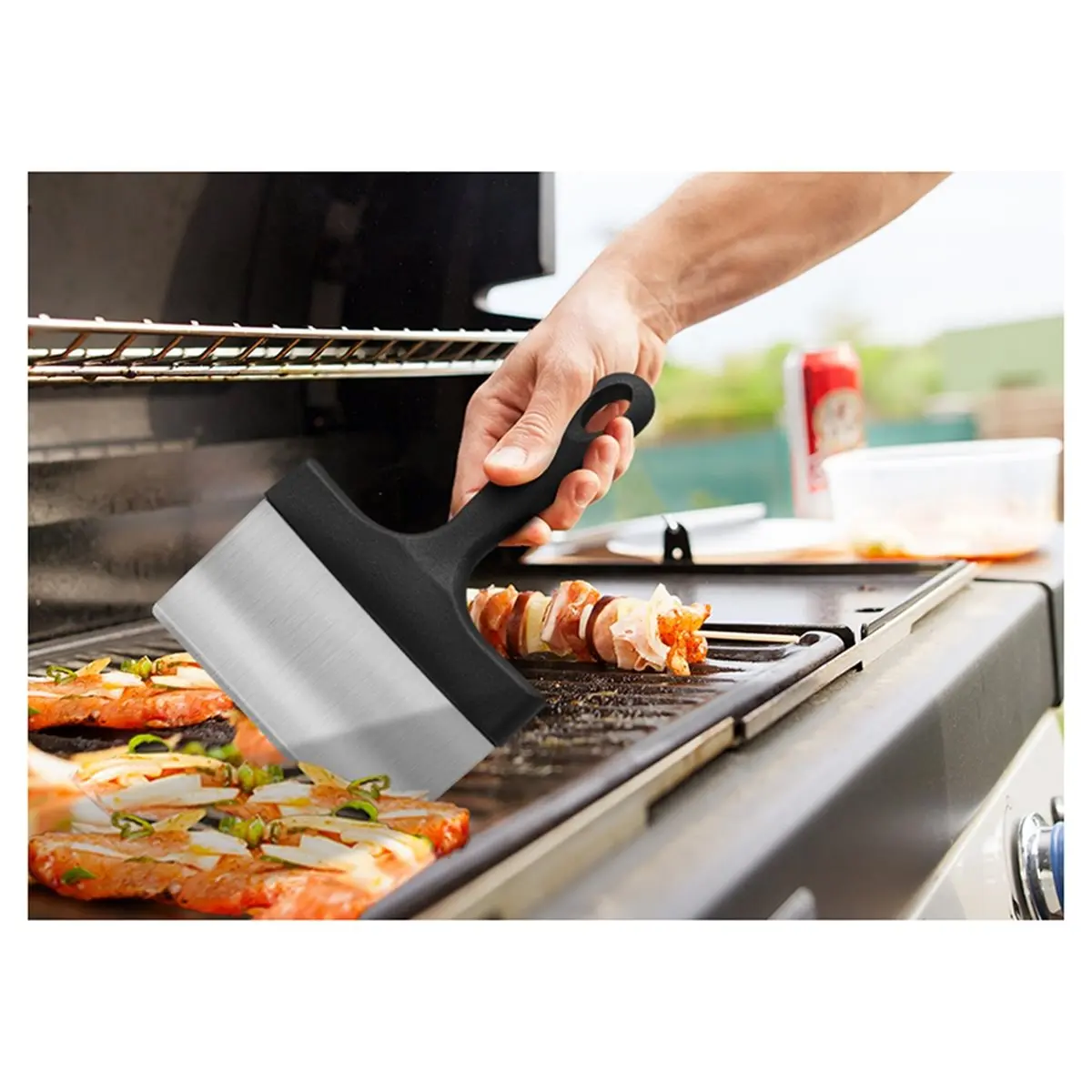 M10K 1 Set Griddle Cleaning Kits Flat Top Grill Cleaning Kit with Grill Scraper Griddle Bricks and Brush Easy to Remove Stain
