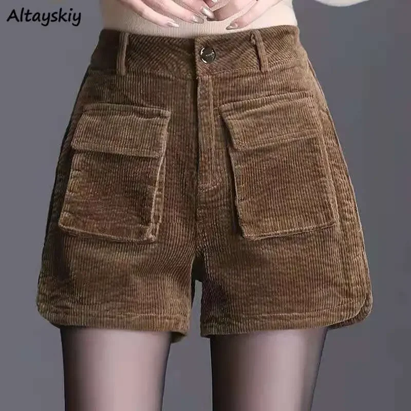 

S-3XL шорты женские зимние утепленные для зрелых дам офисные темпераментные винтажные шорты с высокой талией популярные карманы дизайн корейский стиль