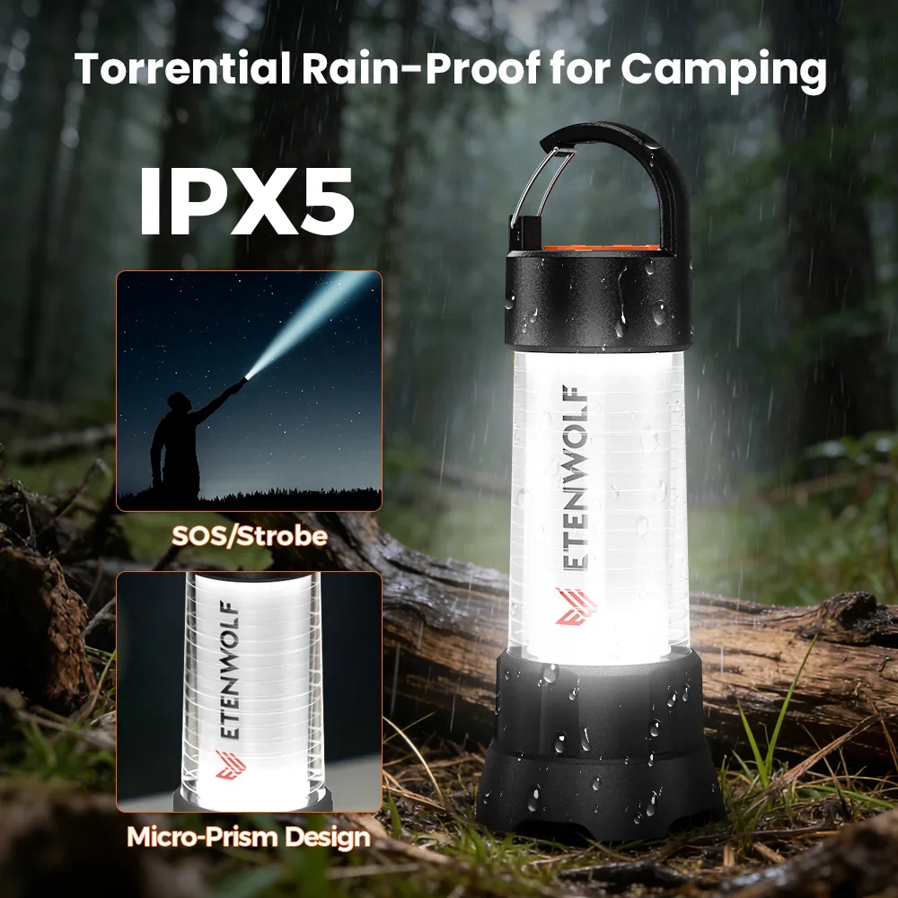 New ETENWOLF CL5 Outdoor Flashlight IPX5 Waterproof Camping Lantern Red/UV Light 1000LM Bright Light 5000mAh Rechargeable