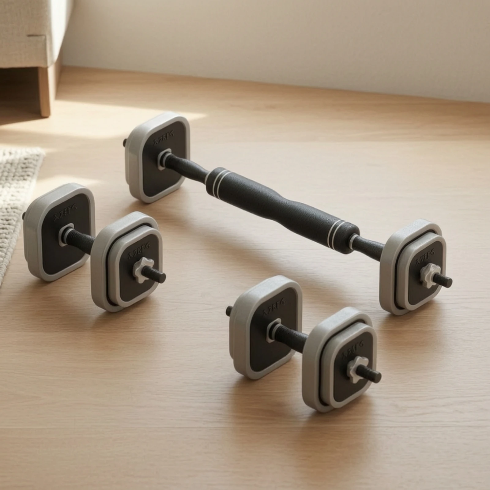 Adjustable Dumbbell with Square Plates Textured Grip Adjustable Barbell with Rubber Plates Dumbbell with Connector Non-Slip view 3