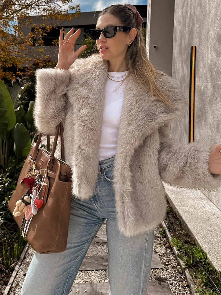 

Trendix Turn Down Slim Faux Fur Women 2025 Autumn Street Casual Long Sleeve Jacket Coat Winter Warm Office Vintage Faxu Fur New