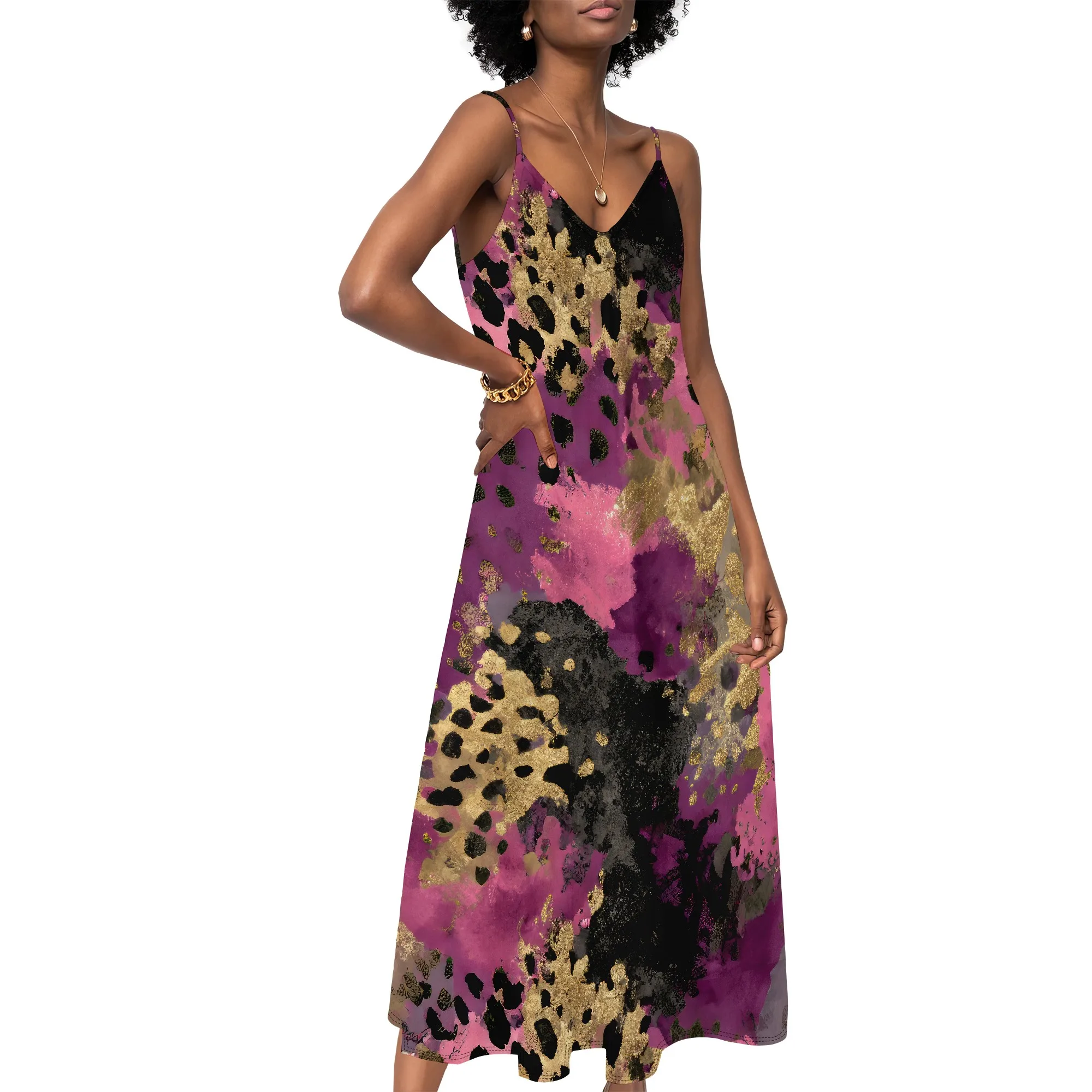 Women Floral Spaghetti Strap Sundress Casual Summer Long Maxi Dress Vneck Sexy Boho Dresses Trendy Beach Clothes 2025