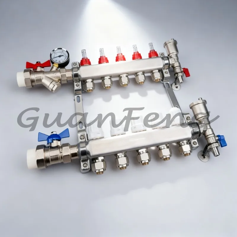 1 Inch 2‑12 Ways Stainless Steel Water Distribution Manifold for Apartment Floor Heating