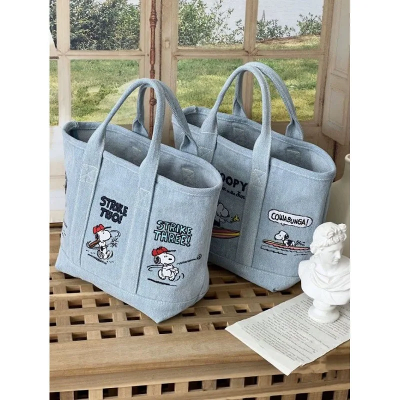 Original Snoopy Cartoon Exquisite Embroidery Handbag Anime Figure Cute Tote Shoulder Bags High Capacity Canvas Women\'s Bag