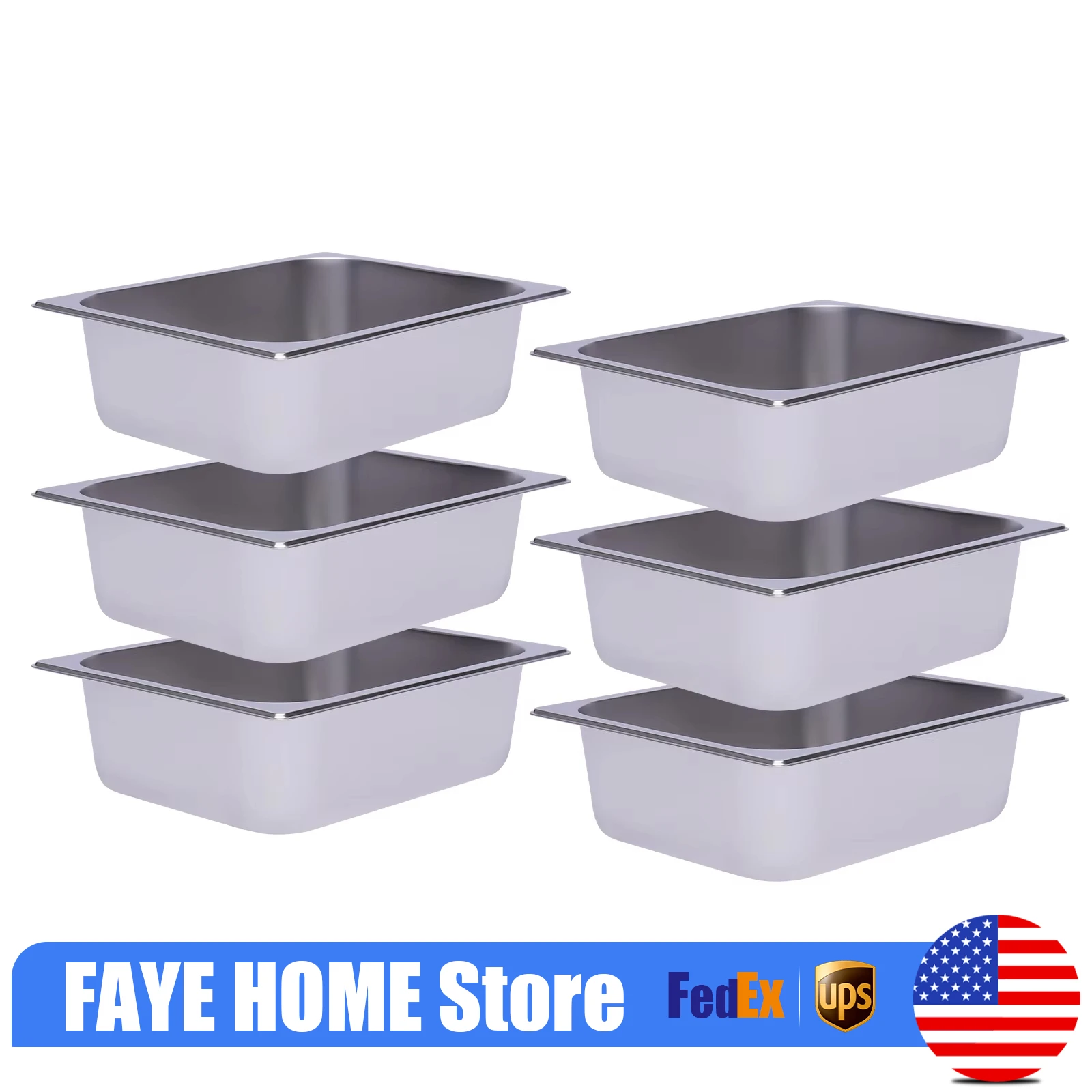 6 Pack 4" Deep 1/2 Size Stainless Steel Steam Table Pans Hotel Food Prep Pan NEW