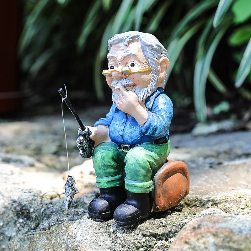 

Resin Figurine With Glasses Old Fishing Man Statue Decoration Birthday Gift Collection Sculpture Garden Ornaments