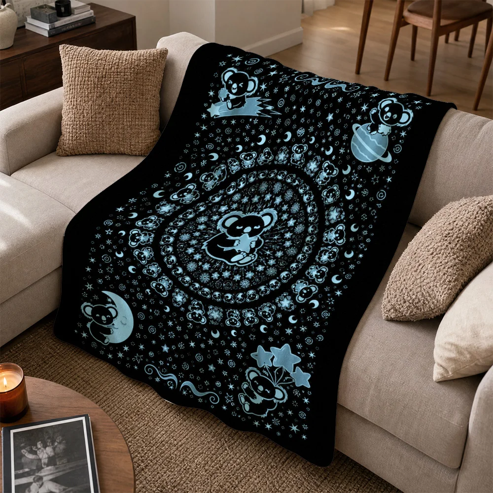 Cute Teddy Bear Galaxy Throw Blanket for Sofa Couch Decor Celestial Starry Night Cosmic Print Knit Cozy Xmas Gift Bed Throw