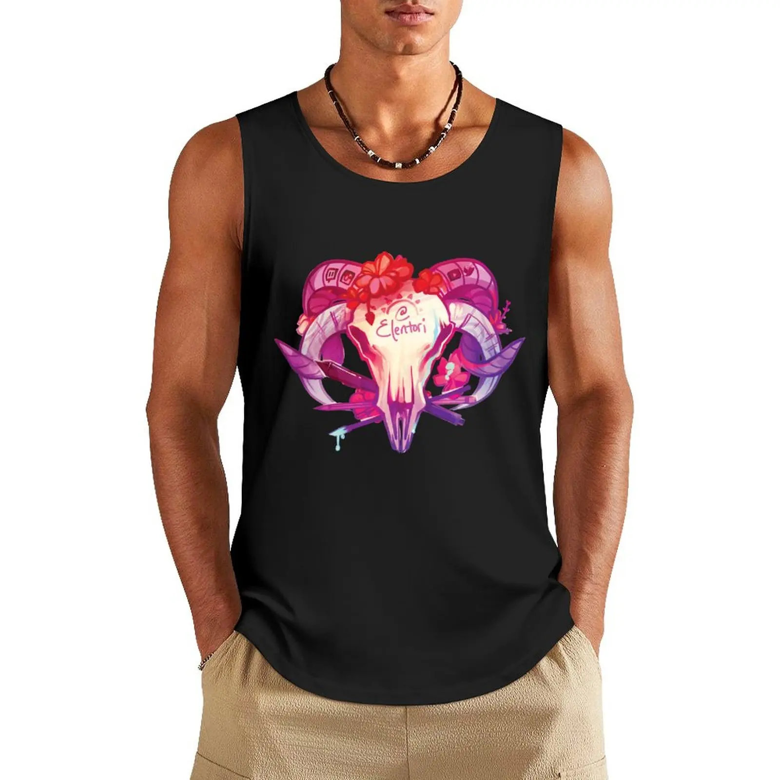 Elentori Skull Tank Top bodybuilding men clothes man sexy?costume Men's sports t-shirt