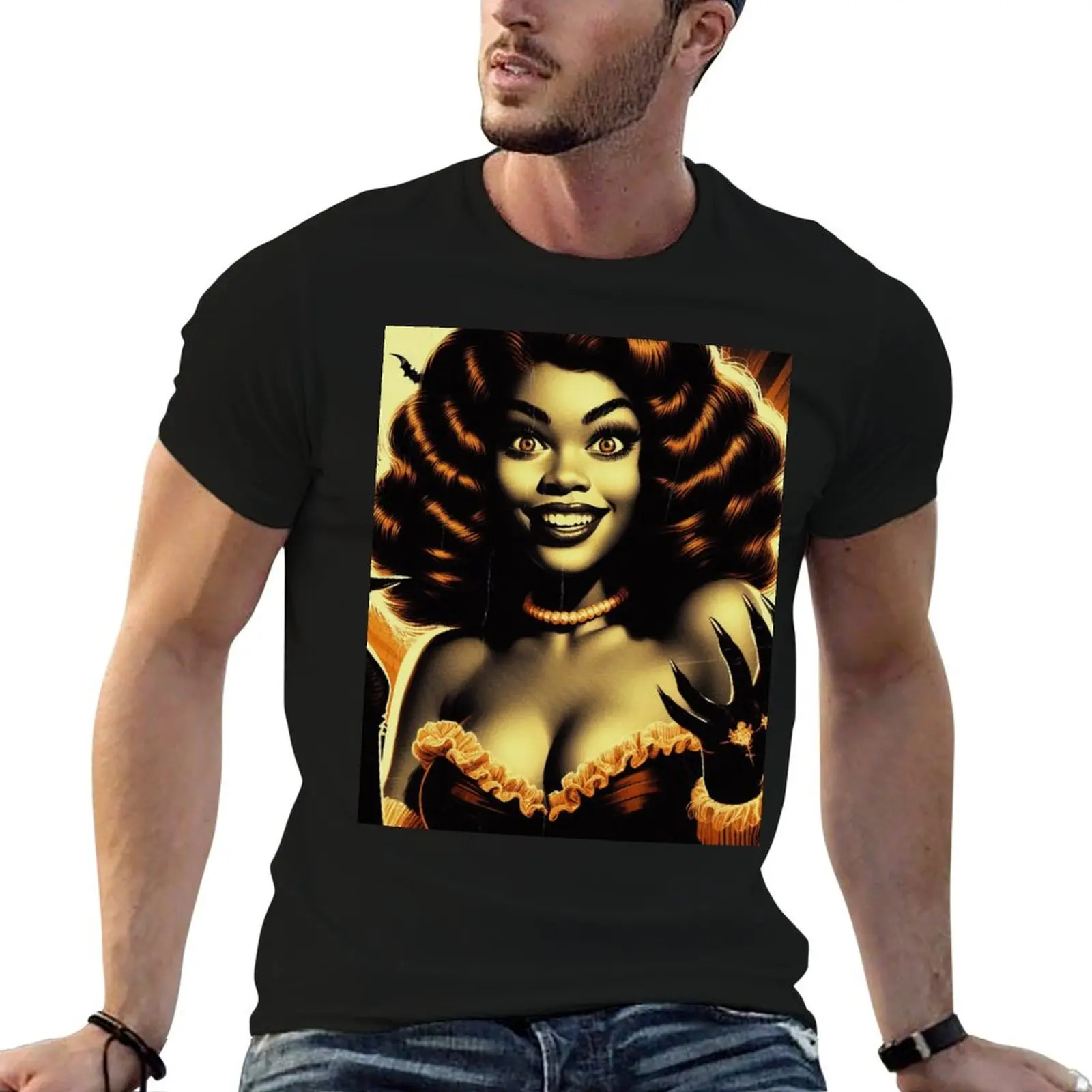 Retro Halloween Woman T-Shirt street wear rapper graphic tees tshirts for men