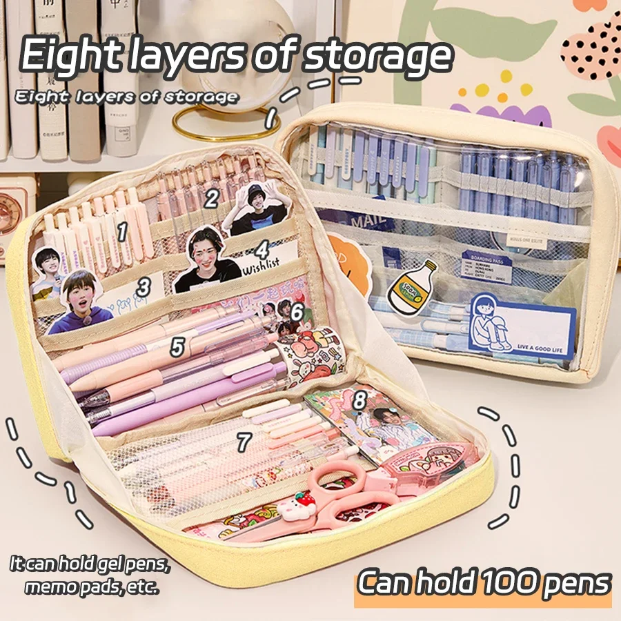 Canvas large-capacity pencil bag storage bag high-value Japanese multi-functional student storage stationery