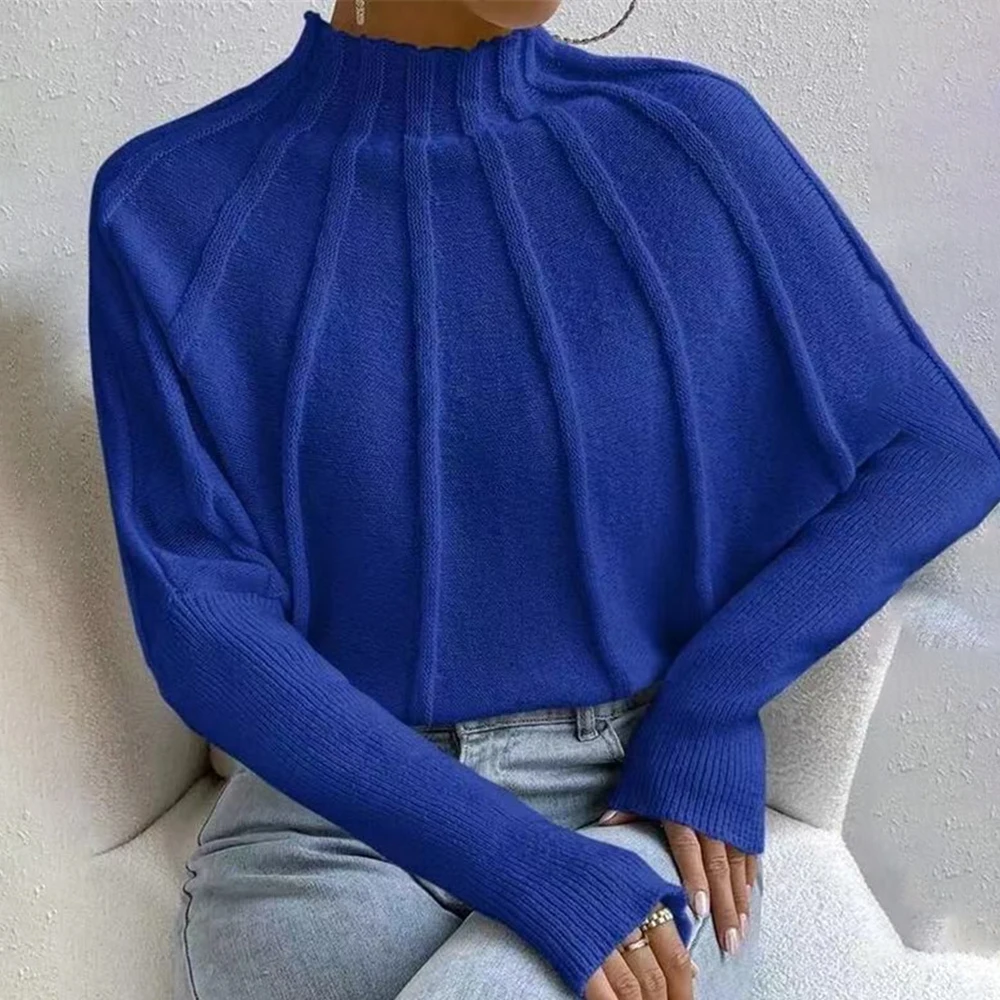 TWOTWINSTYLE Knitting Spliced Folds Sweater For Women Turtleneck Long Sleeve Loose Pullover Loose Solid Sweaters Female Style