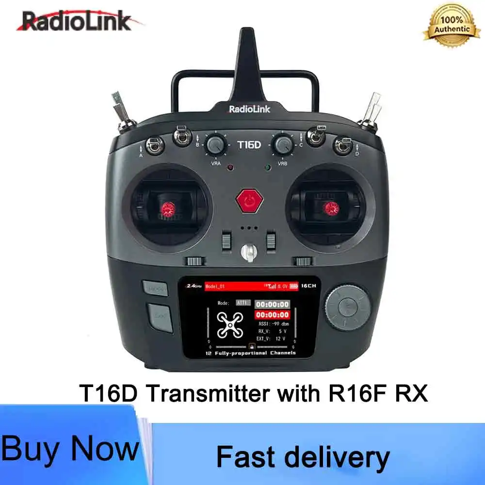 RadioLink T16D 16 Channels Transmitter 2.4GHz with R16F Receiver Remote Controller for Car Boat Drone RC Parts