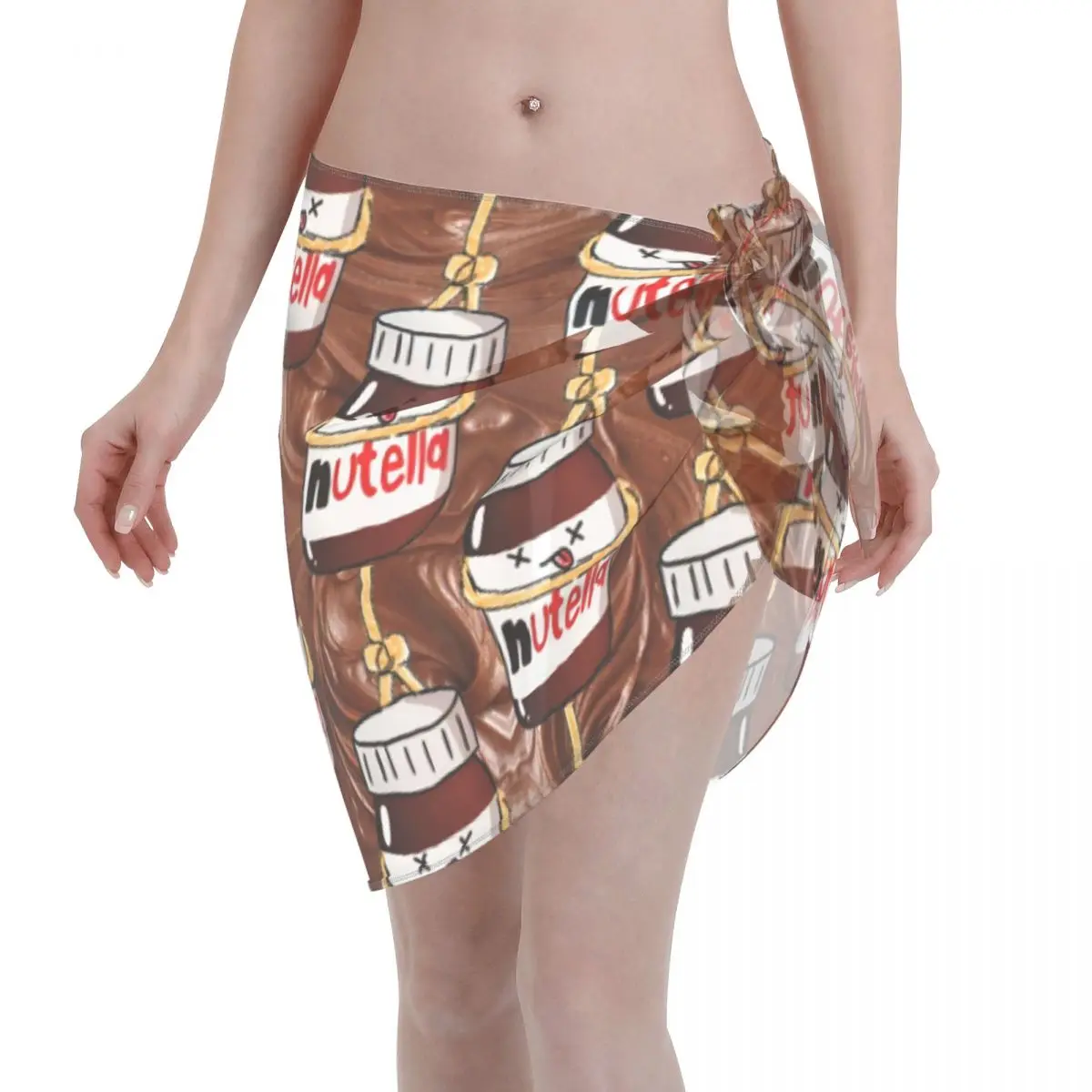

Custom Cool N-Nutellas Chocolate Casual Beach Dress Decorate Retro Food Women Short Sarongs Beach Wrap For Swimwear