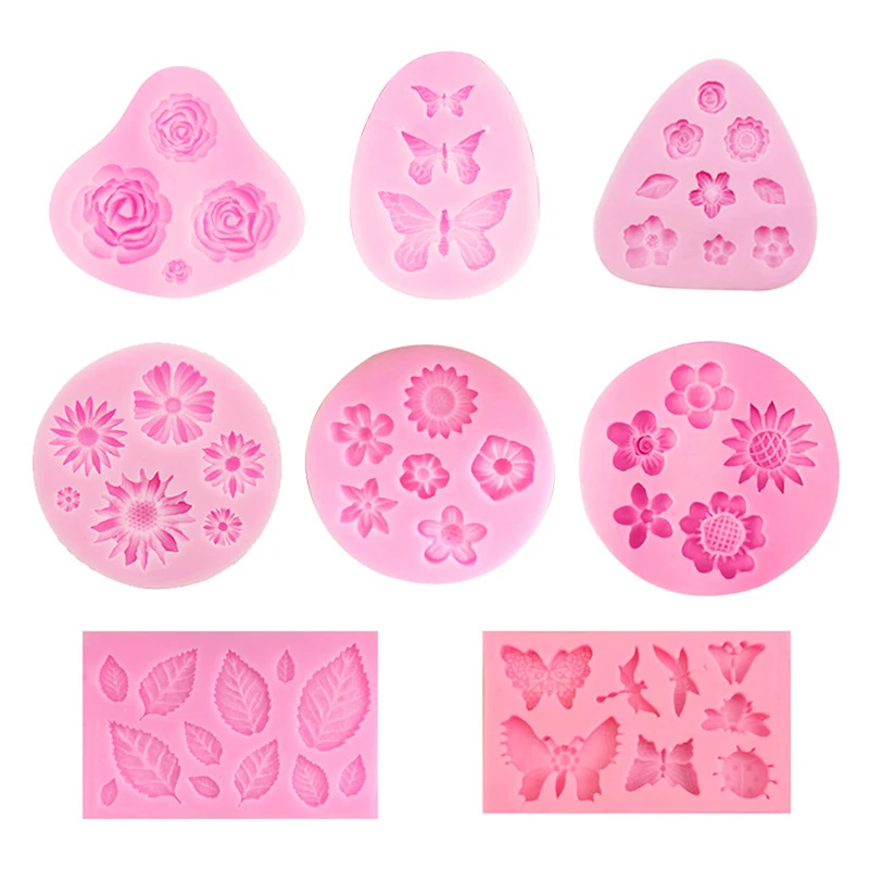 1pc Flower Silicone Mold Mini Rose Daisy Chrysanthemum Plumeria Clay Plaster Mold Candy Fondant Cupcake Topper Baking Tool