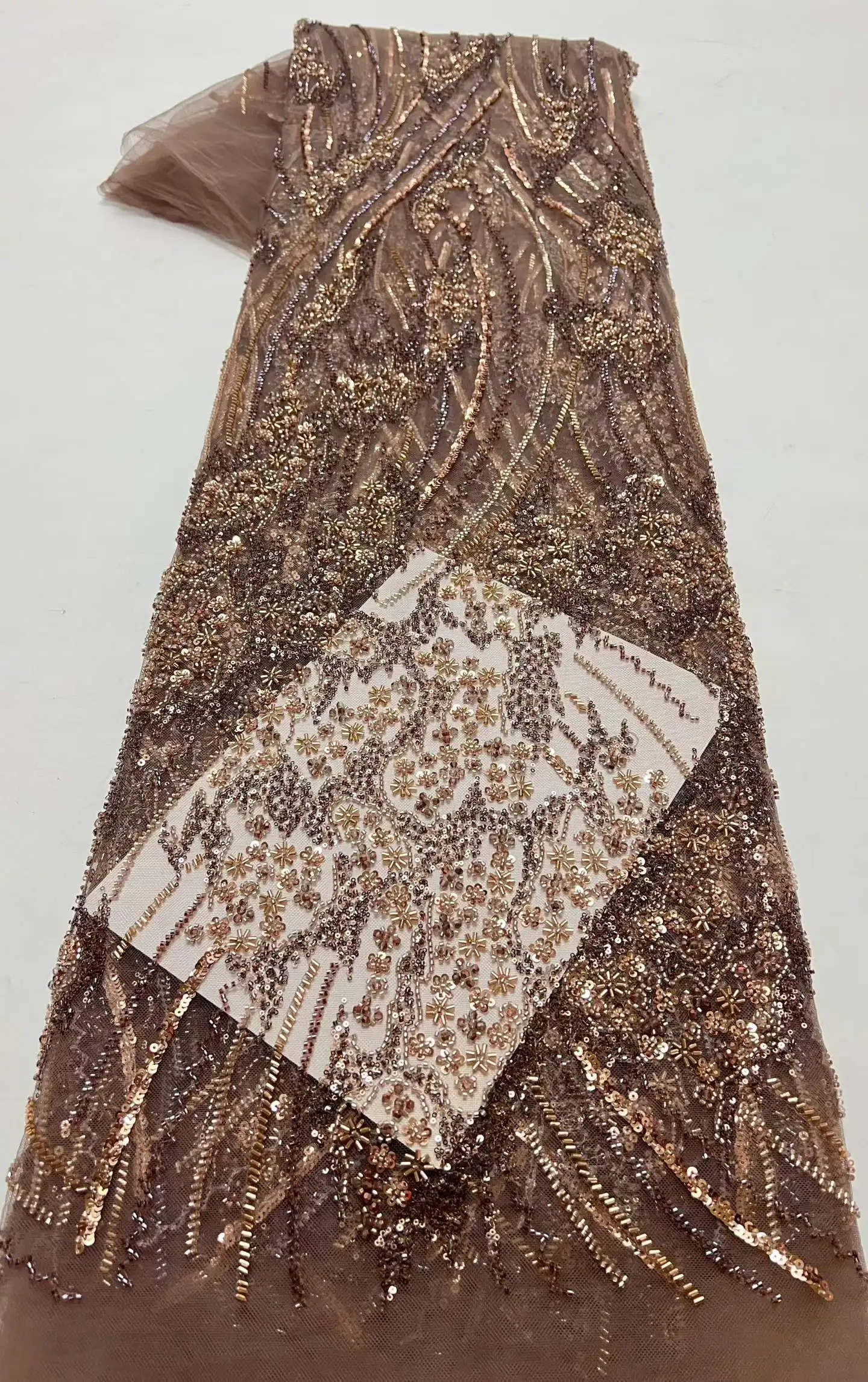 High Quality Newest African Tulle Lace Fabric 2026 Nigerian With Heavy Beads And Sequins Lace For Women Dresses Material for Sew