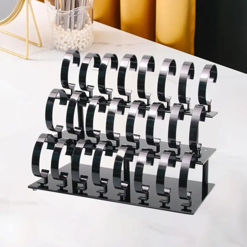 Black 3-tier Watch Display Stand Acrylic Jewelry Organizer Rack for Wristwatch and Bracelet Storage Display