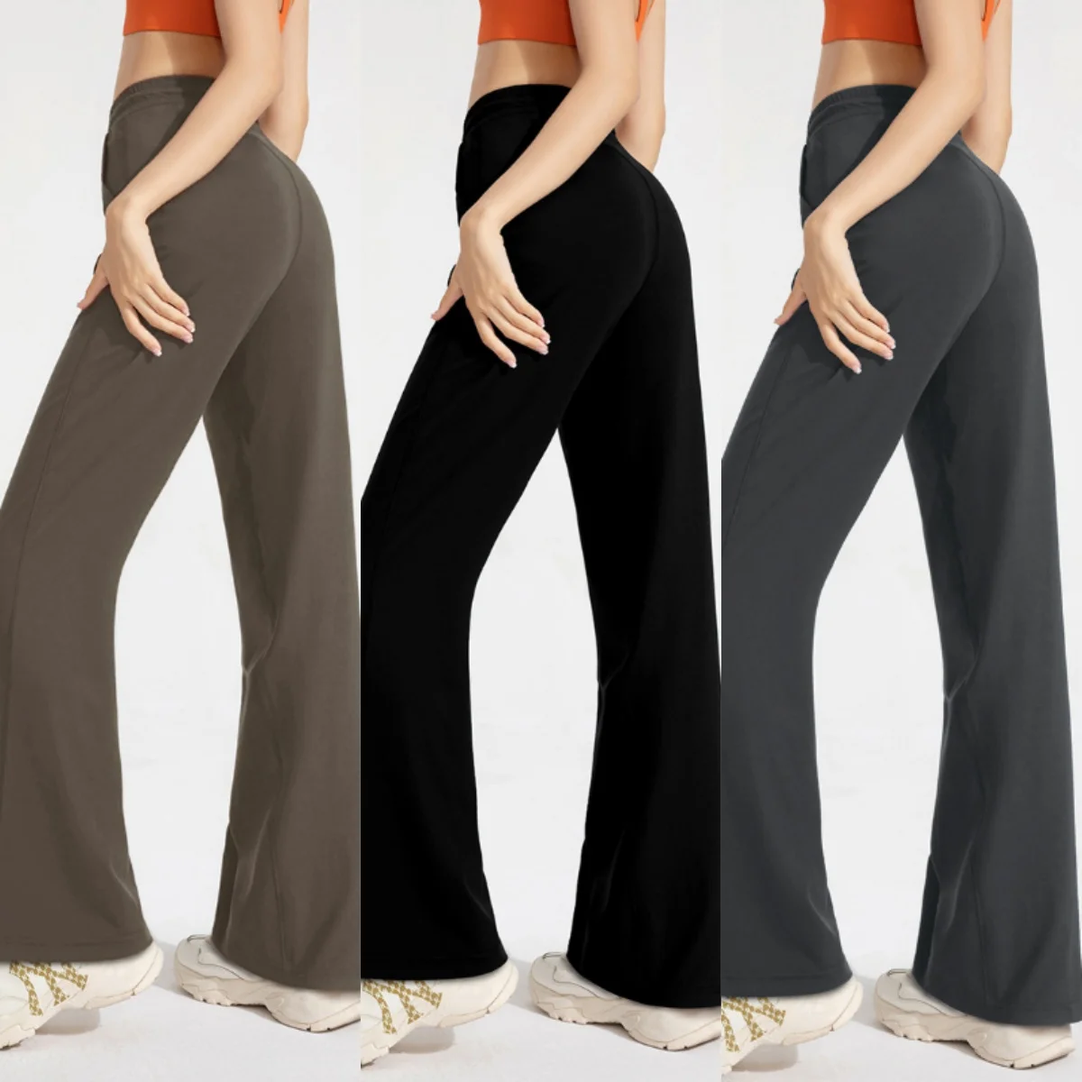 

Женские прямые брюки для йоги с высокой талией и эластичным поясом, широкие брюки для отдыха для тренировок