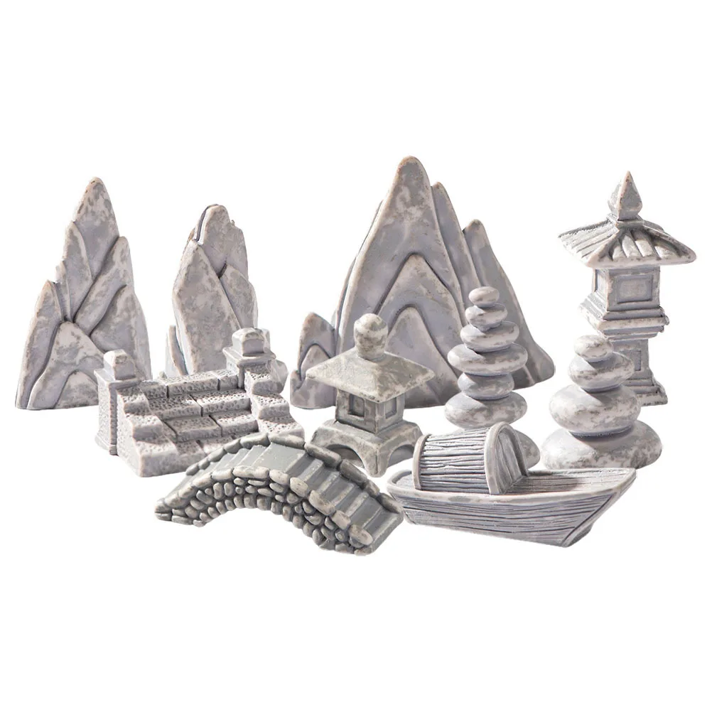 1 Set Mini Rockery Adornment Resin Fake Bonsai Rockery, Zen Garden Decor, Micro Landscape Ornament, Pagoda Kit, Indoor Outdoor