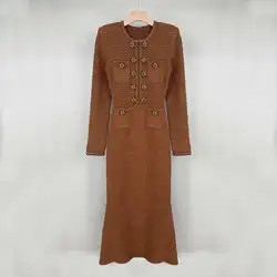 Quality Autumn Winter Diamonds Knitting Sweater Dress Women Long Sleeve Beaded Sheath Pencil Prom Dresses Female Knitwear