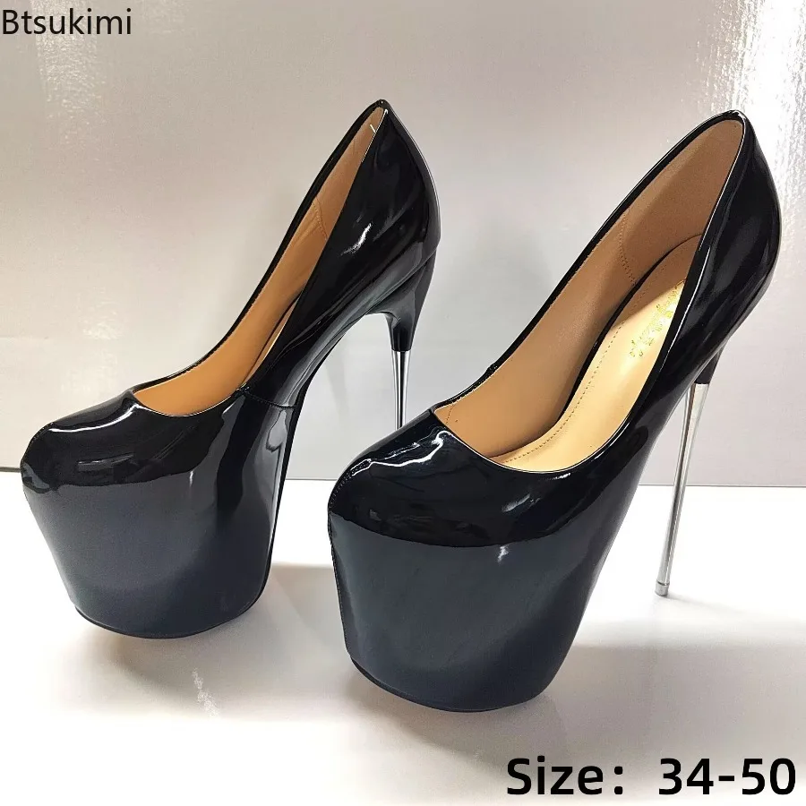 20cm Sexy Pole Dance Platform Pumps Round Toe Super High Metal Thin Heels Feet Fetish Shoes Party Nightclubs Dancers Stilettos