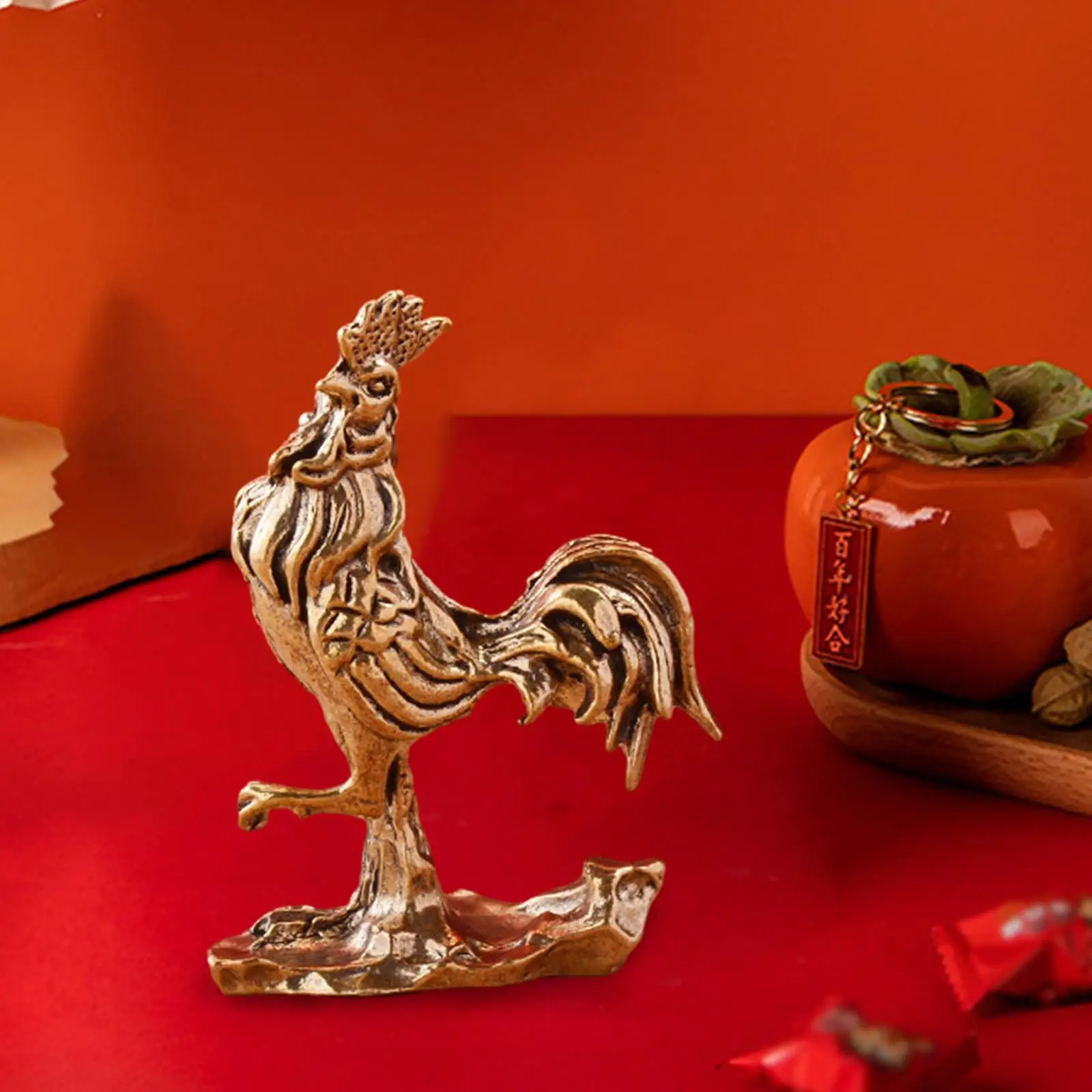 

Brass Rooster Statue Vintage Collection Animal Sculpture for Spring Festival Living Room Desk Bookshelf Entrance Cabinet