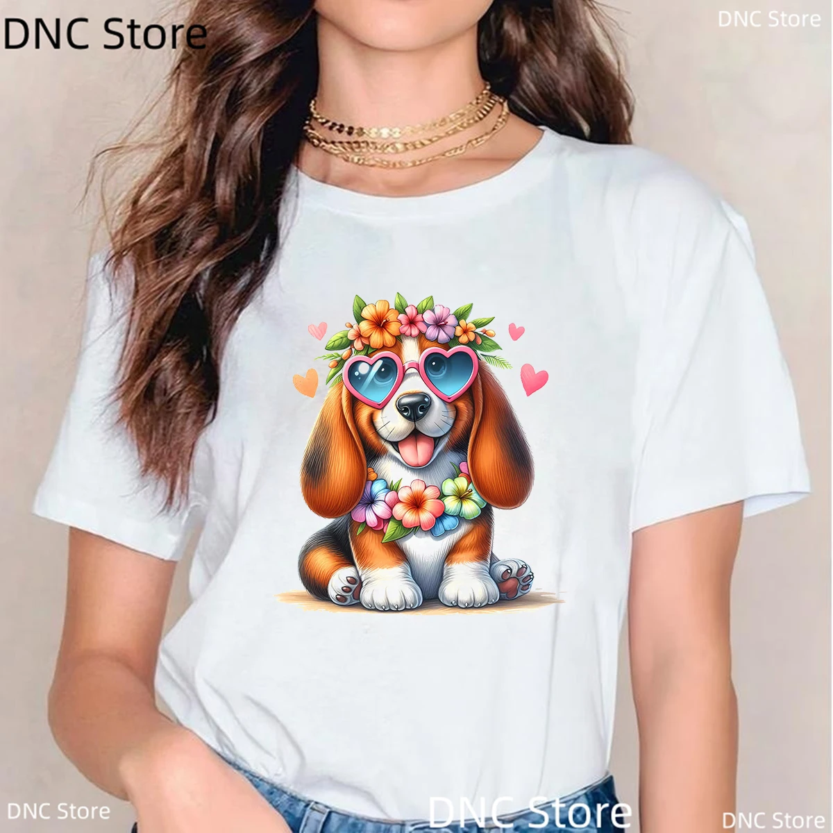 Hawaiian Dog Printed Women'S T-Shirt Dog Lover Graphic Femme Tshirt Summer Casual Women'S Clothes White Short Sleeved Shirt Top