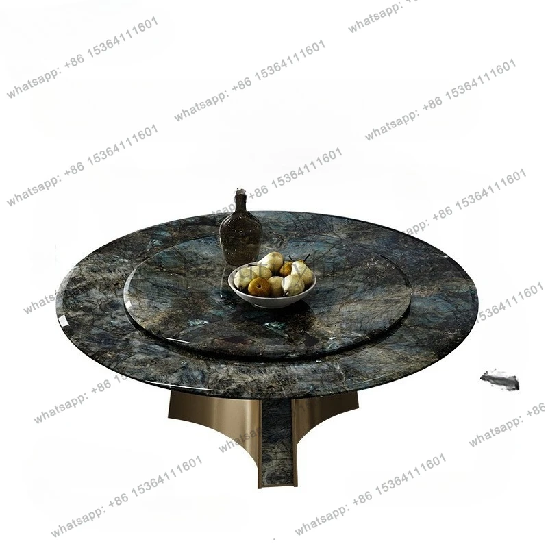 Luxury stone Pandora round dining table light luxury household natural marble large flat stainless steel high-end dining table