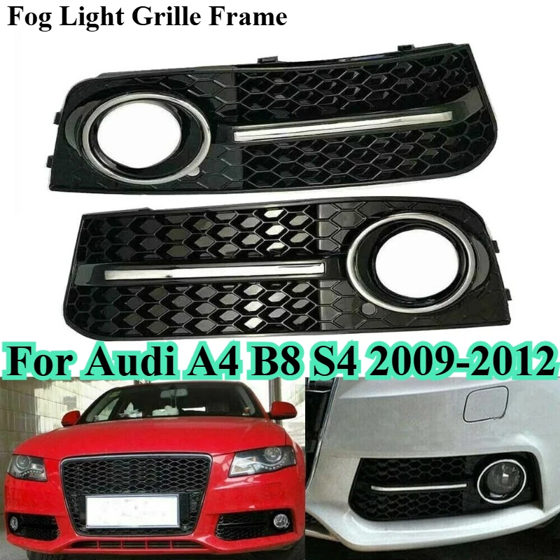 

For Audi A4 B8 S4 2009-2012 Front Bumper Fog Light Grille Frame Honeycomb Mesh Cover Trim Car Exterior Modification Accessories