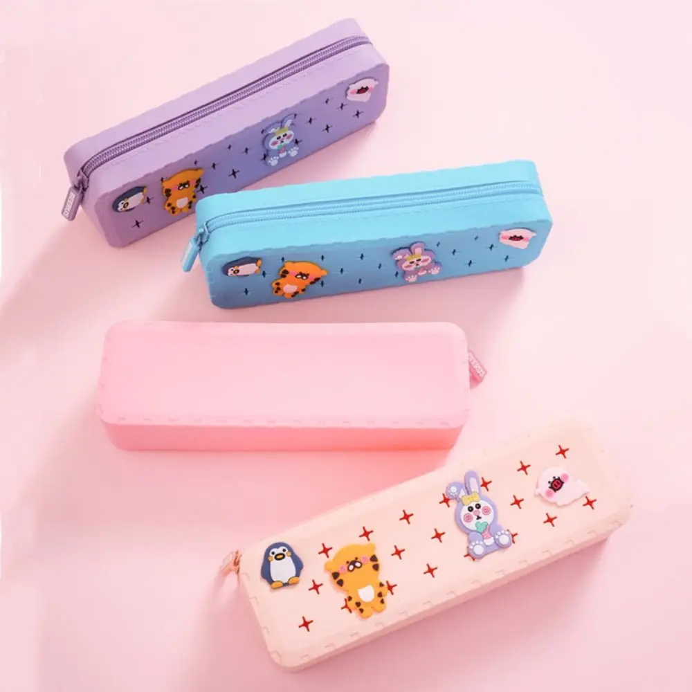 Durable Silicone Hole Pencil Case DIY Cartoon Pencils Bag Hole Pen Case