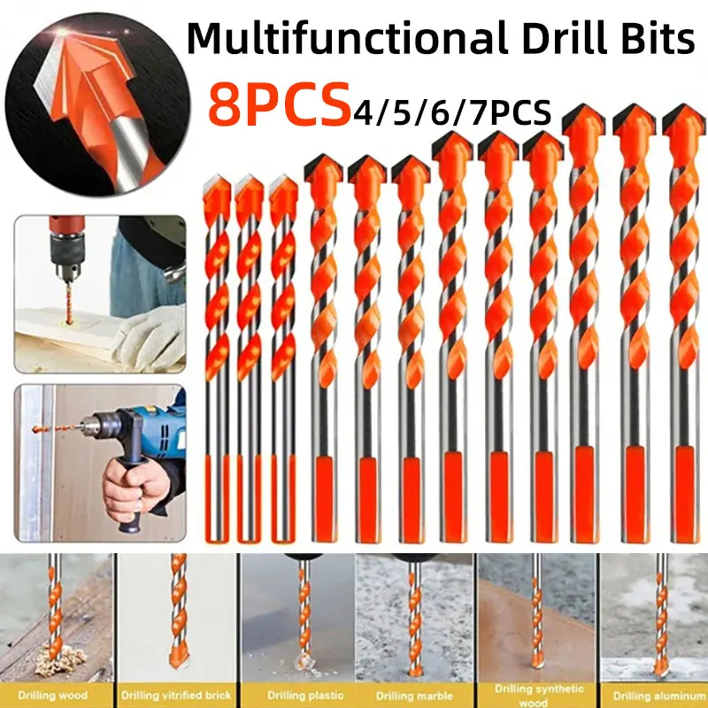 4-8PCS Tungsten Carbide Masonry Drill Bit Set for Metal Steel Porcelain Ceramic Tile Concrete Brick Wood 3-12mm Drilling Tools