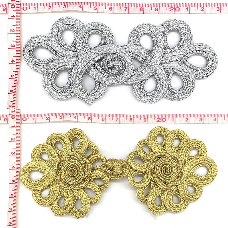 DoreenBeads Gold and Silver Silk Handmade Chinese Knot Buttons Frog Closure Fastener Christmas Trees Leaves Cheongsam Button