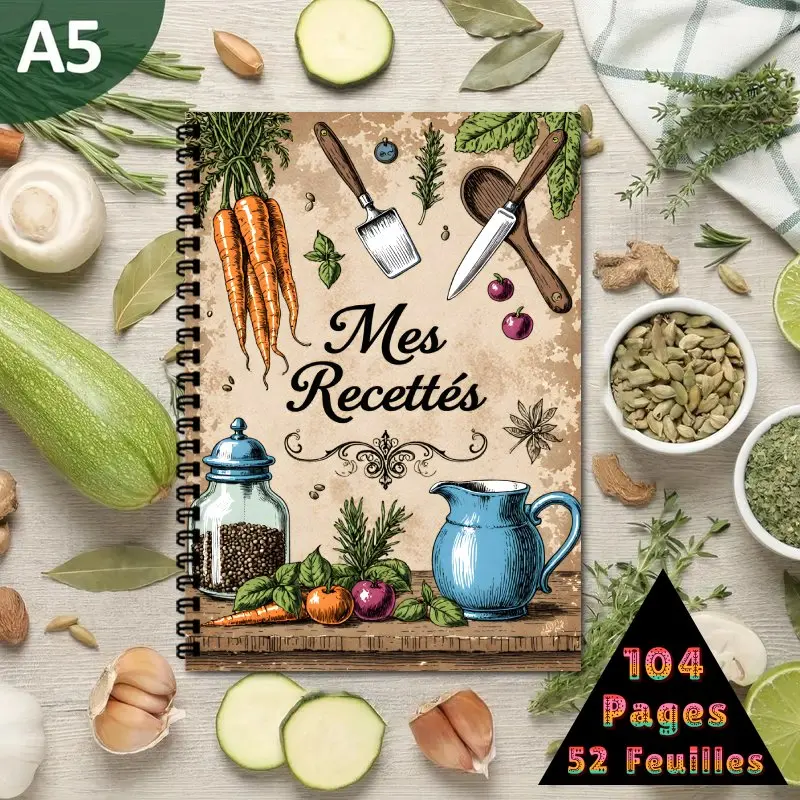 A5 French recipe spiral notebook, can record ingredient usage, and cooking techniques, helping you organize food inspiration