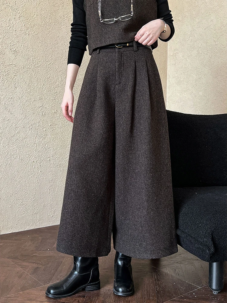 LANMREM-Ensemble deux pièces haut de gamme pour femme, col rond, glaçure, pantalon large, vêtements en laine, automne, hiver, mode 2024, 2DB1470