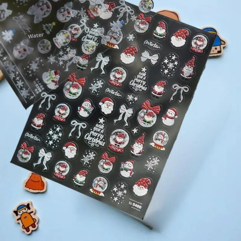 عيد الميلاد ثلج مسمار الفن ملصقات الشتاء الطازجة ملصقات الأظافر الأبيض الثلوج كريستال الكرة زخرفة ملصقات