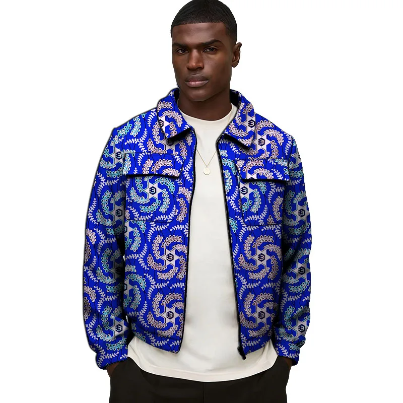 

Men's African Print Collar Jacket With Chest Pockets Custom Made Ankara Outfit Original Design Male Short Coats
