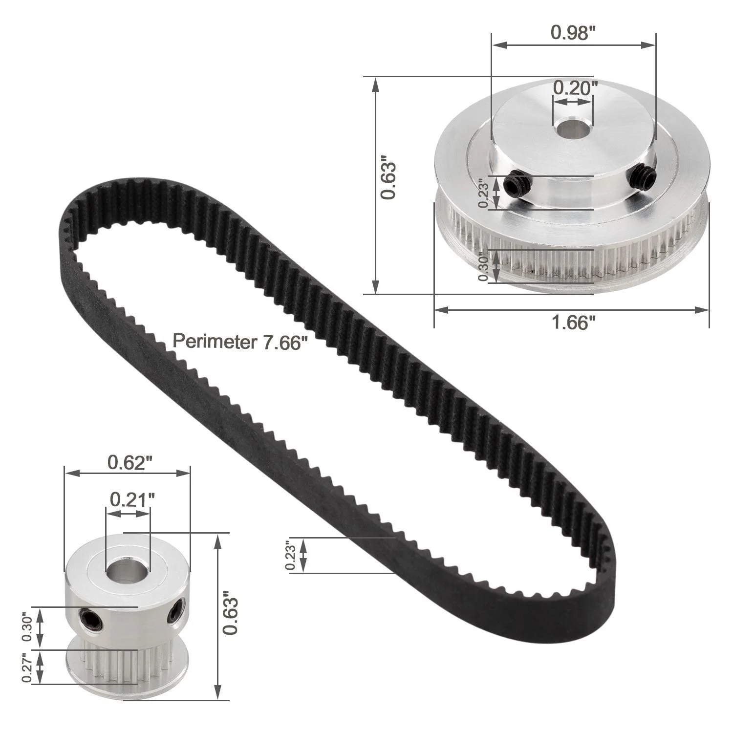 GT2 동기 휠, 20 및 60 톱니, 5mm 보어 알루미늄 타이밍 풀리, 2 개 길이 200mm 너비 6mm 벨트, 2 세트