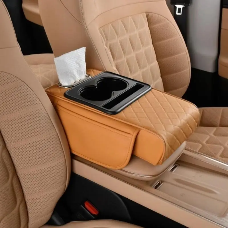 Ergonomic Driver Elbow Rest Cushion With Built In Tissue Container And Organizational Storage Area For Tissues
