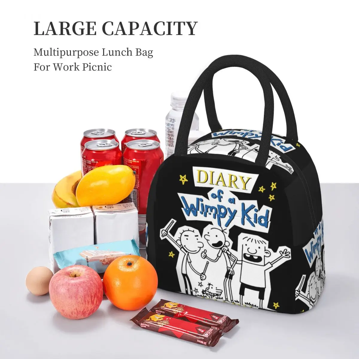 Diary Of A Wimpy Kid Wimpy Kid Group Lunch Bags Insulated Bento Box Lunch Tote Picnic Bags Cooler Bag for Woman Children Travel