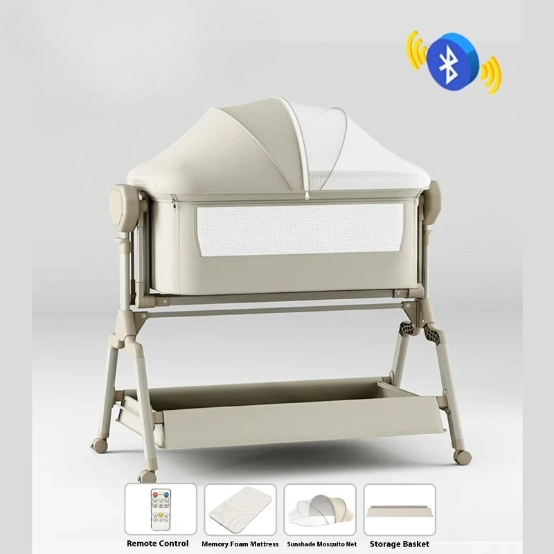 Portable detachable crib Foldable crib with height adjustable splicing queen bed for bedroom use