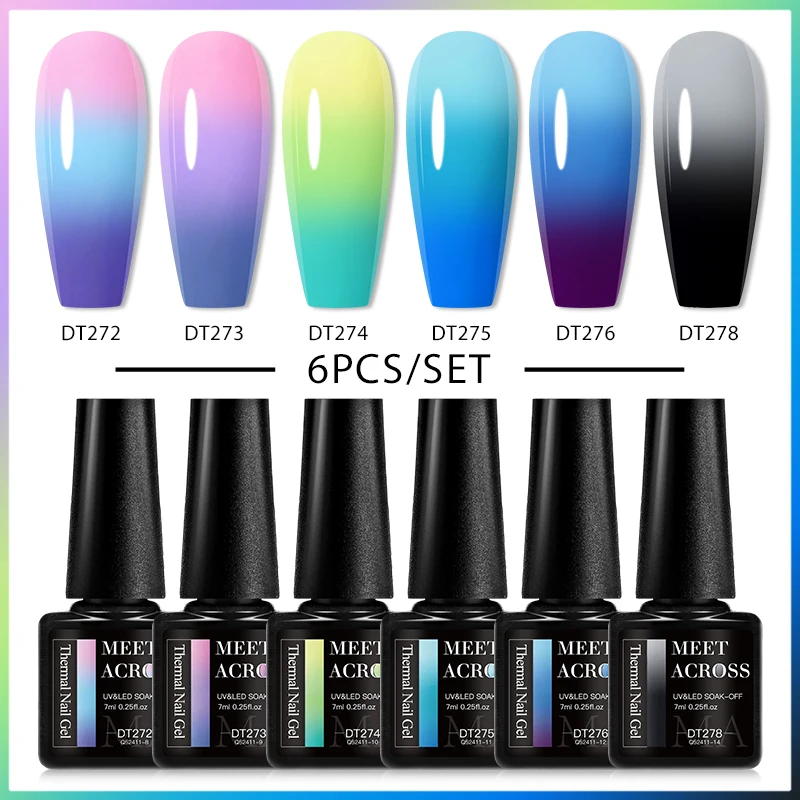 6PCs/Set Thermal Gel Nail Polish Set Winter Temperature Changing Gel Semi Permanent Varnishes Soak Off UV LED Nail Art Gel Kit
