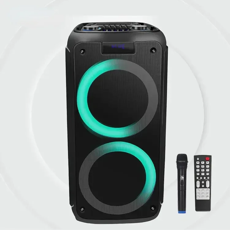 Stock Blue Tooth Speaker Partybox TWS Dual 8 Inch Wireless BT Karaoke Portable Dj Box Rechargeable LED Light Party Speaker