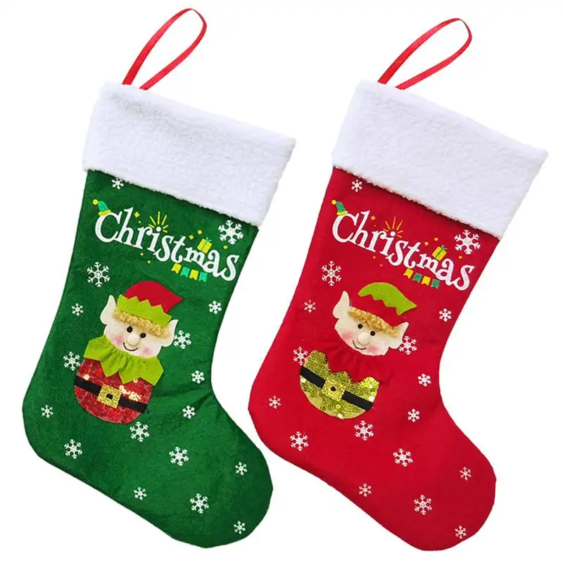 Christmas Stockings Socks Elfs Pattern Hanging Xmas Tree Ornament Christmas Decoration For Home New Year Navidad Candy Gift Bag