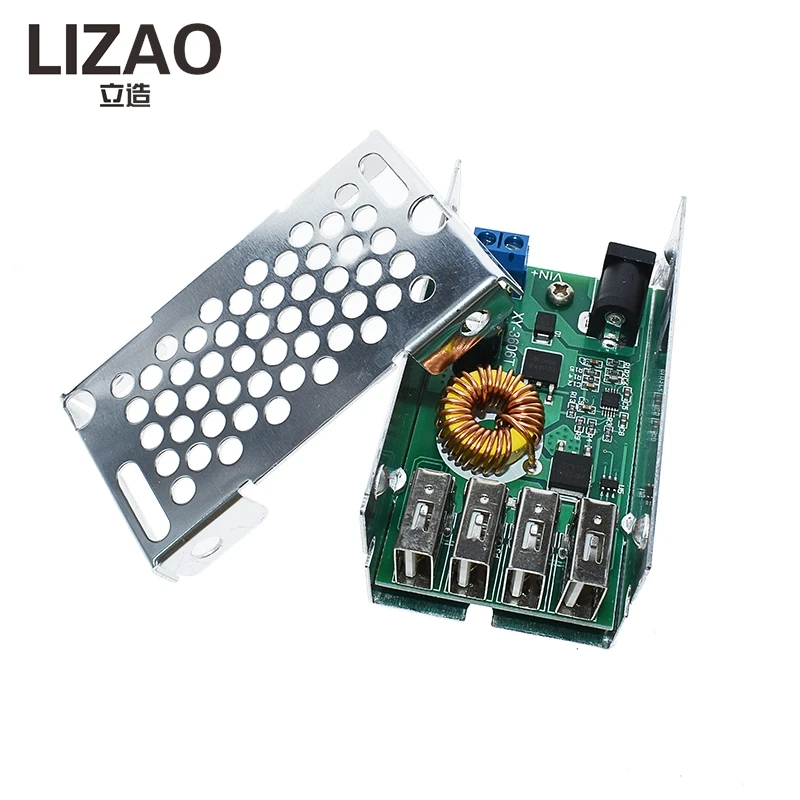 DC-DC 9-36V to 5V 5A 4USB Buck Converter, 25W Step-Down Power Supply with Aluminum Shell & Protection Circuits