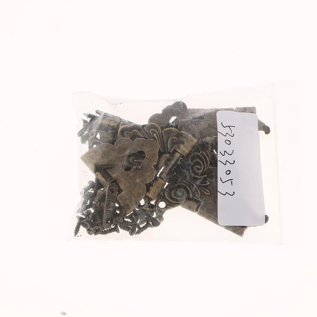 Durable Bronze Hasp Latch Lock Zinc Alloy Antique Embossed Buckle Bolt Set for Jewelry Boxes Drawers Cabinets Chests
