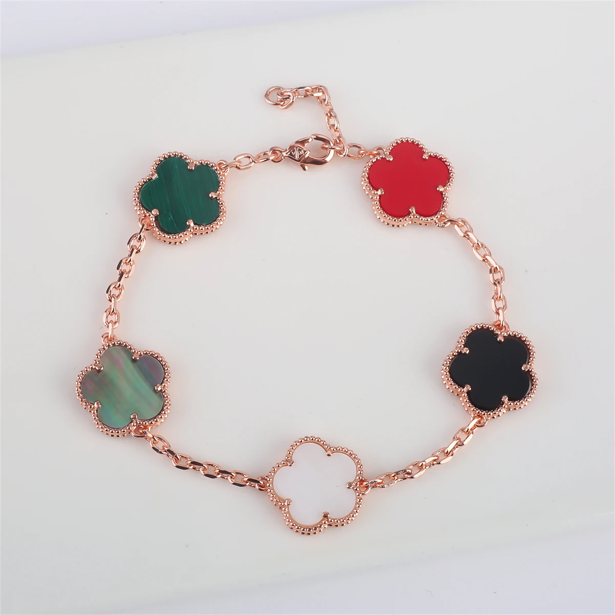 Rose Gold Hot Selling Natural Stone Plum Blossom Plant Five Leaf Flower Adjustable Bracelet 15MM High Quality Gold Plated Clover