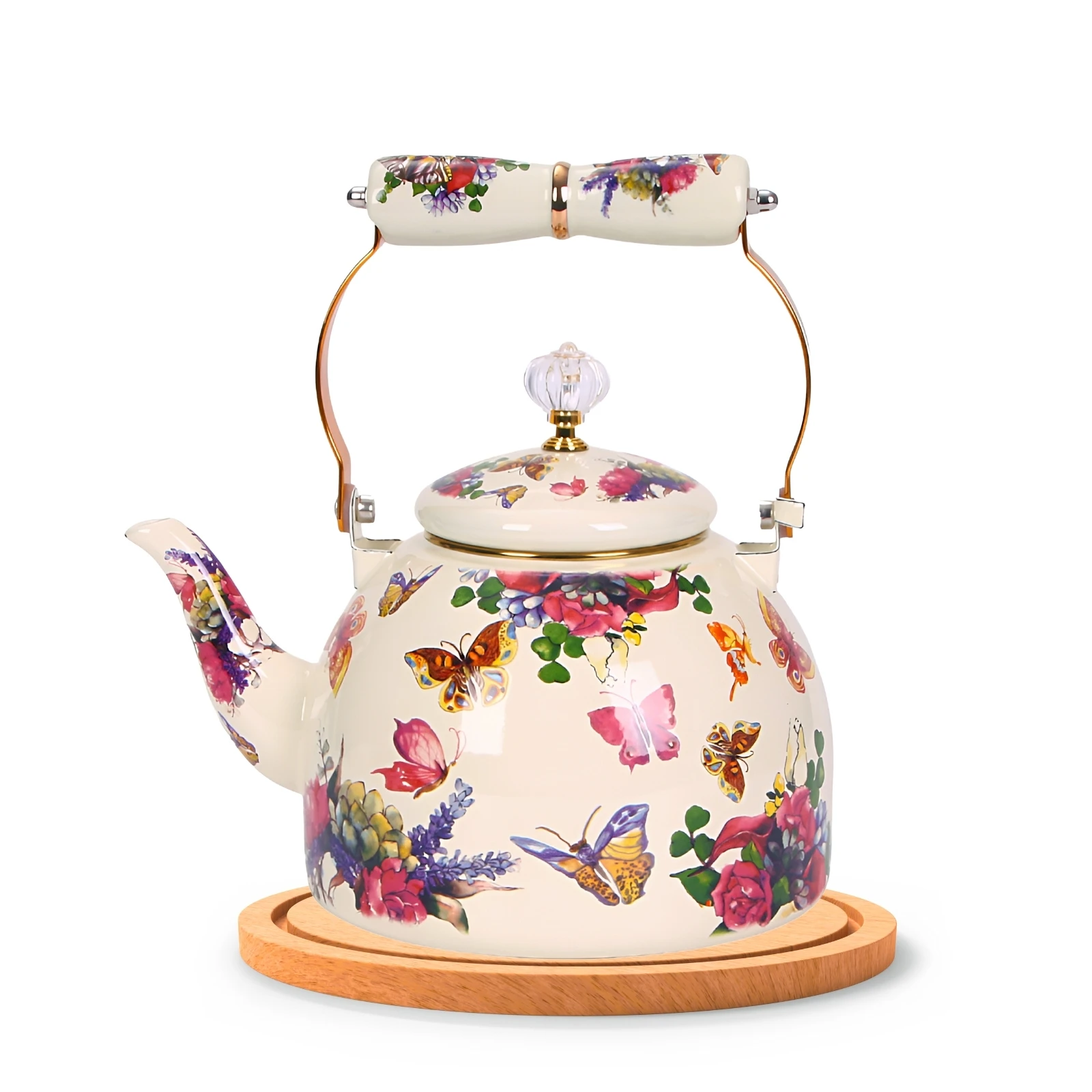 french romantic enamel water kettle butterfly flower classy elegant